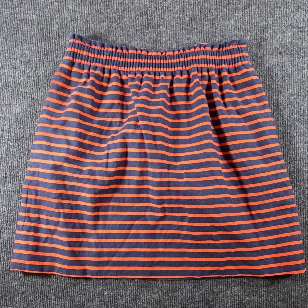 J.Crew‎ Womens Navy Blue Orange Striped Elastic Waist Mini Skirt Size 8